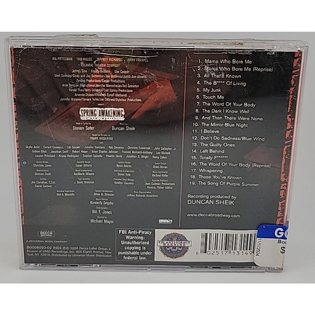 Spring Awakening: A New Musical by Various Artists (CD, 2006)