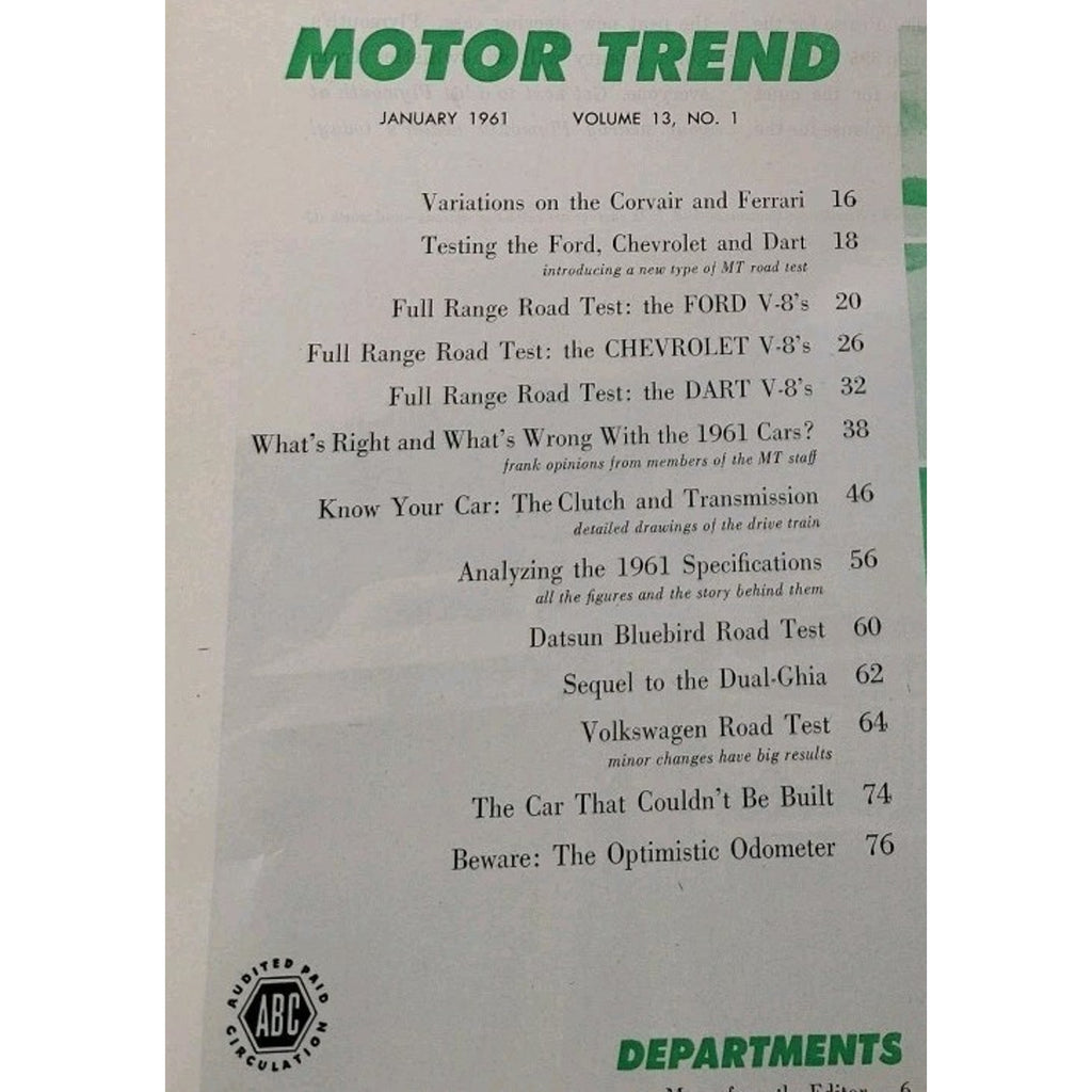 Motor Trend Magazine January 1961