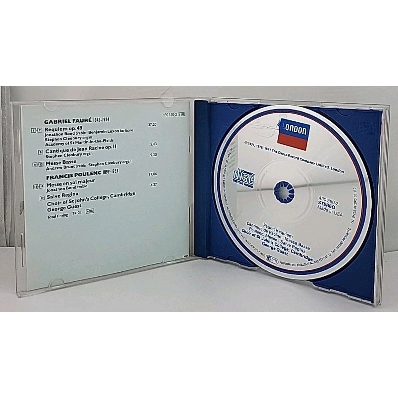 Faure Requiem Poulenc Messe CD Choir of St John's College