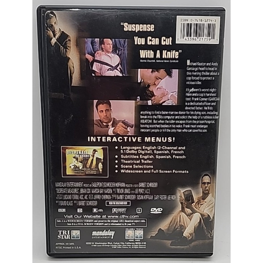 Desperate Measures (DVD, 1998, Subtitled in Multiple Languages Closed Caption)