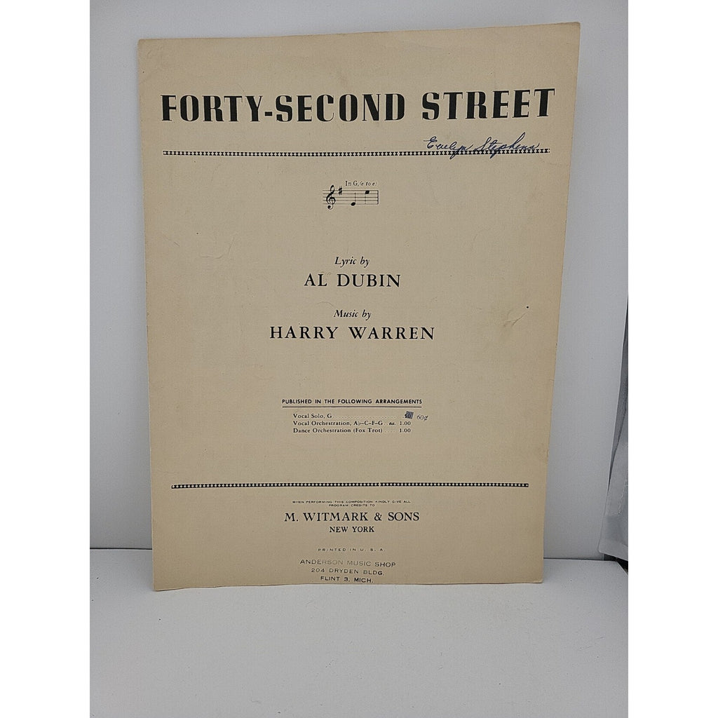 Al Dubin and Harry Warren FORTY-SECOND STREET Sheet Music 1932