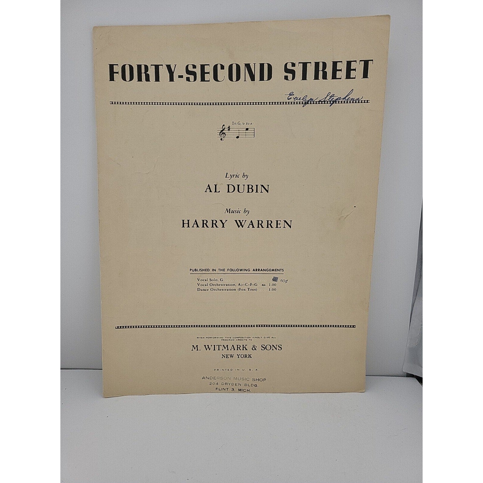 Al Dubin and Harry Warren FORTY-SECOND STREET Sheet Music 1932