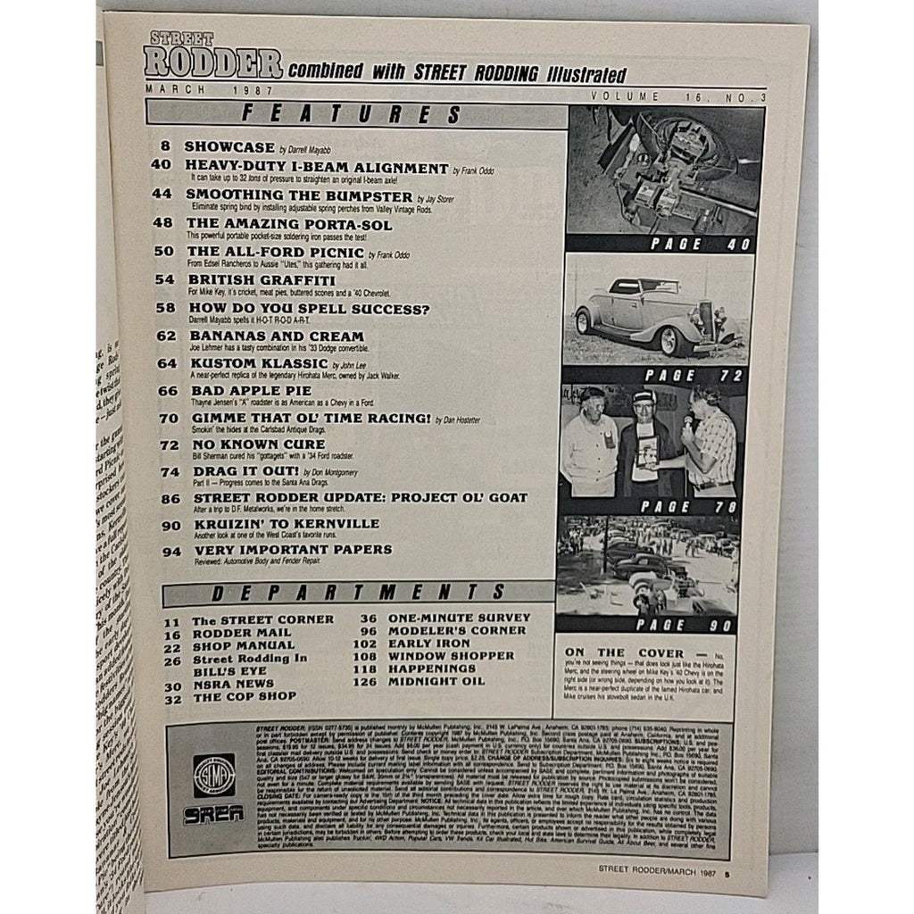 Street Rodder Magazine - March 1987 - Vol. 16 No. 3