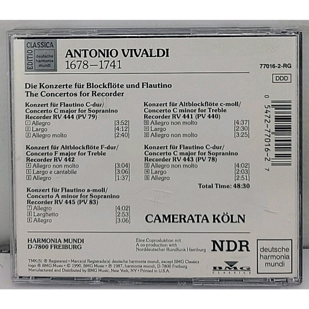 Vivaldi - Schneider, Camerata Koln: Concertos for Recorder (CD)