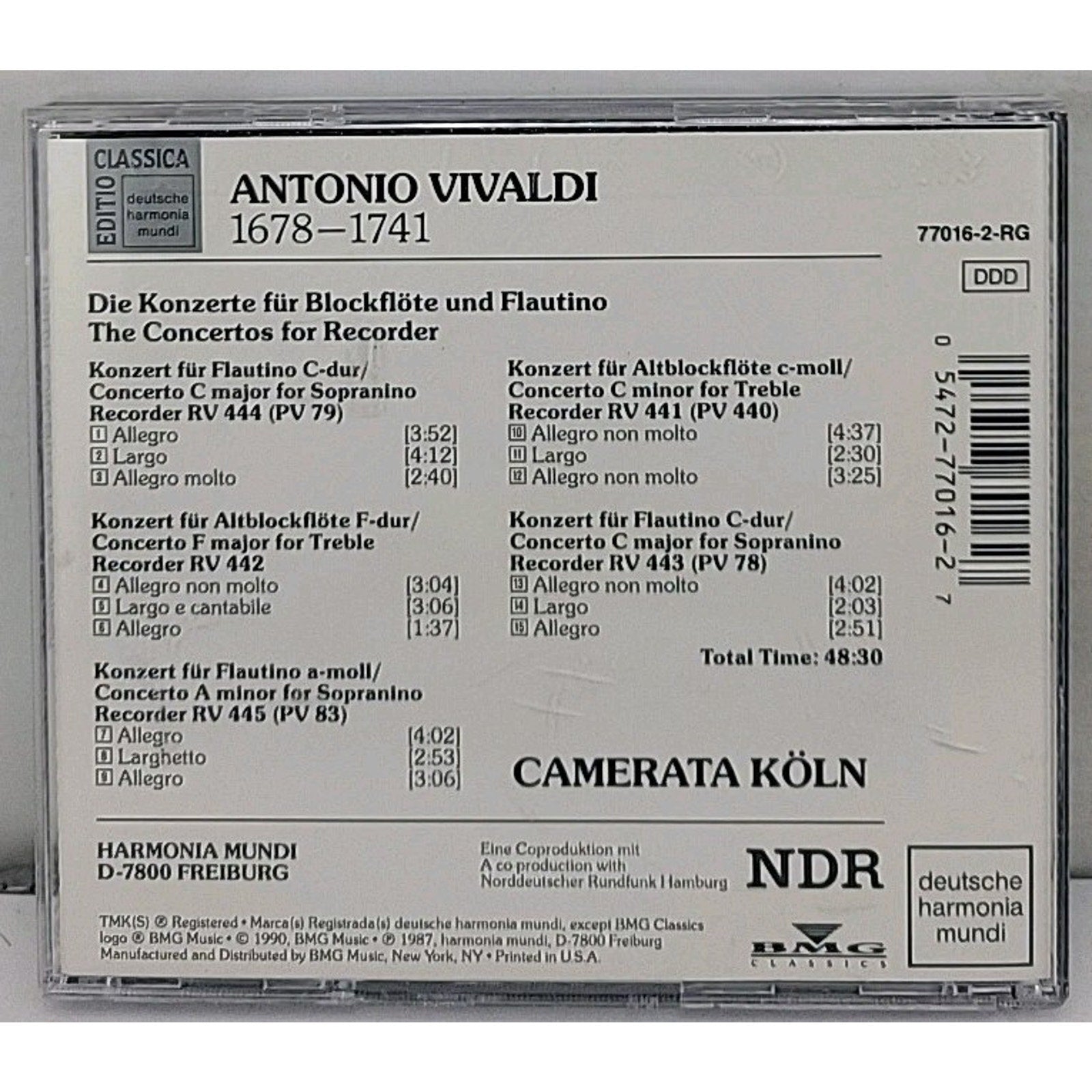 Vivaldi - Schneider, Camerata Koln: Concertos for Recorder (CD)