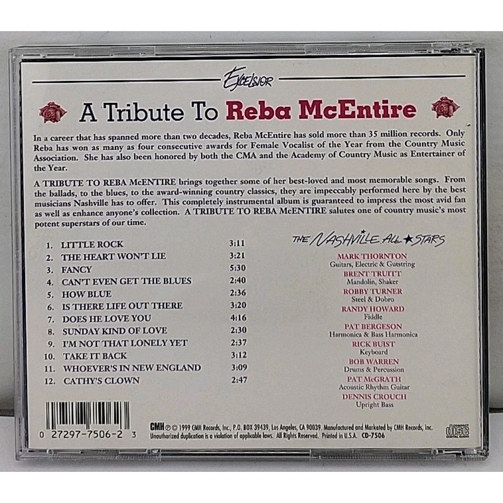A Tribute To Reba McEntire - Pure Country All Instrumental (CD, 1999, 12 Tracks)