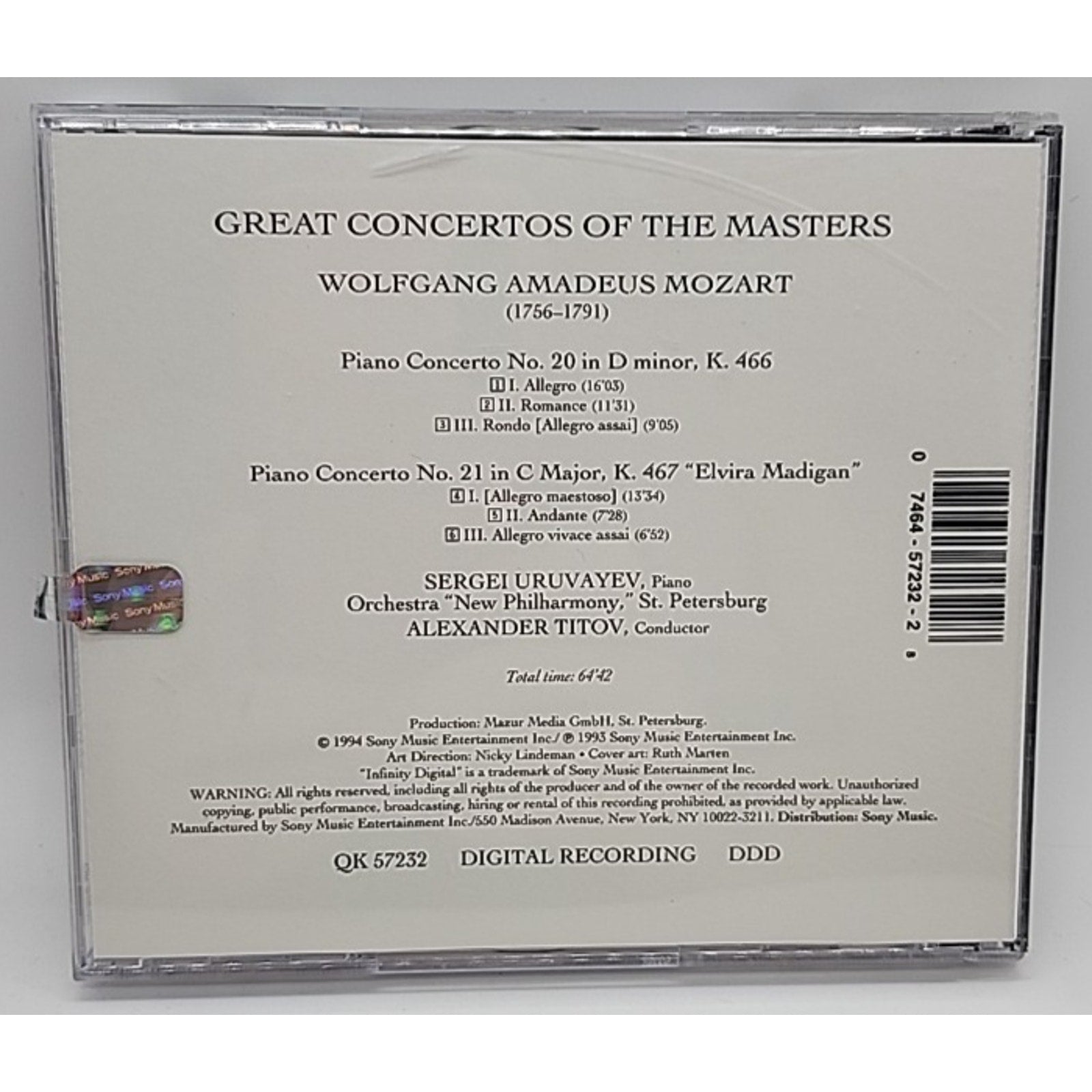 Piano Concertos 20 & 21 by Sergei Uruvayev (CD, 1994)