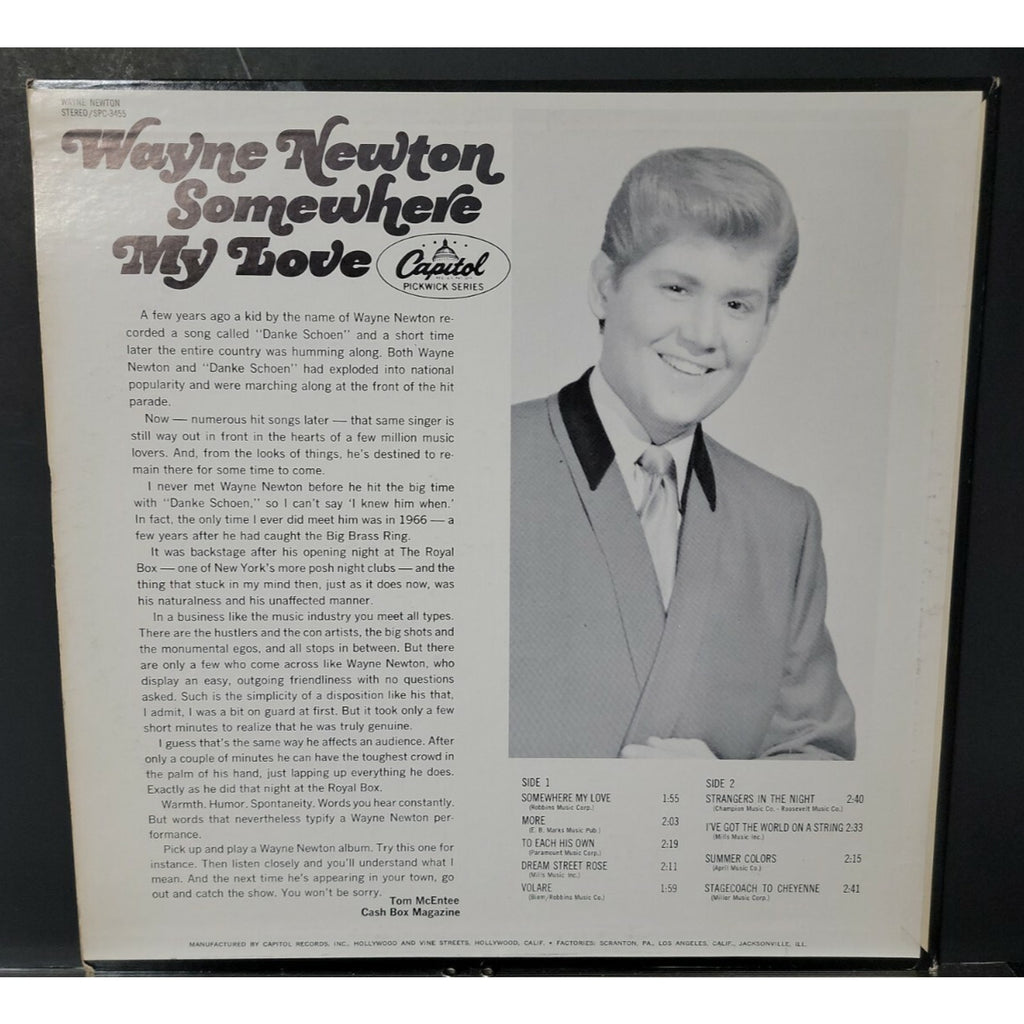 Wayne Newton Somewhere My Love (Vinyl)