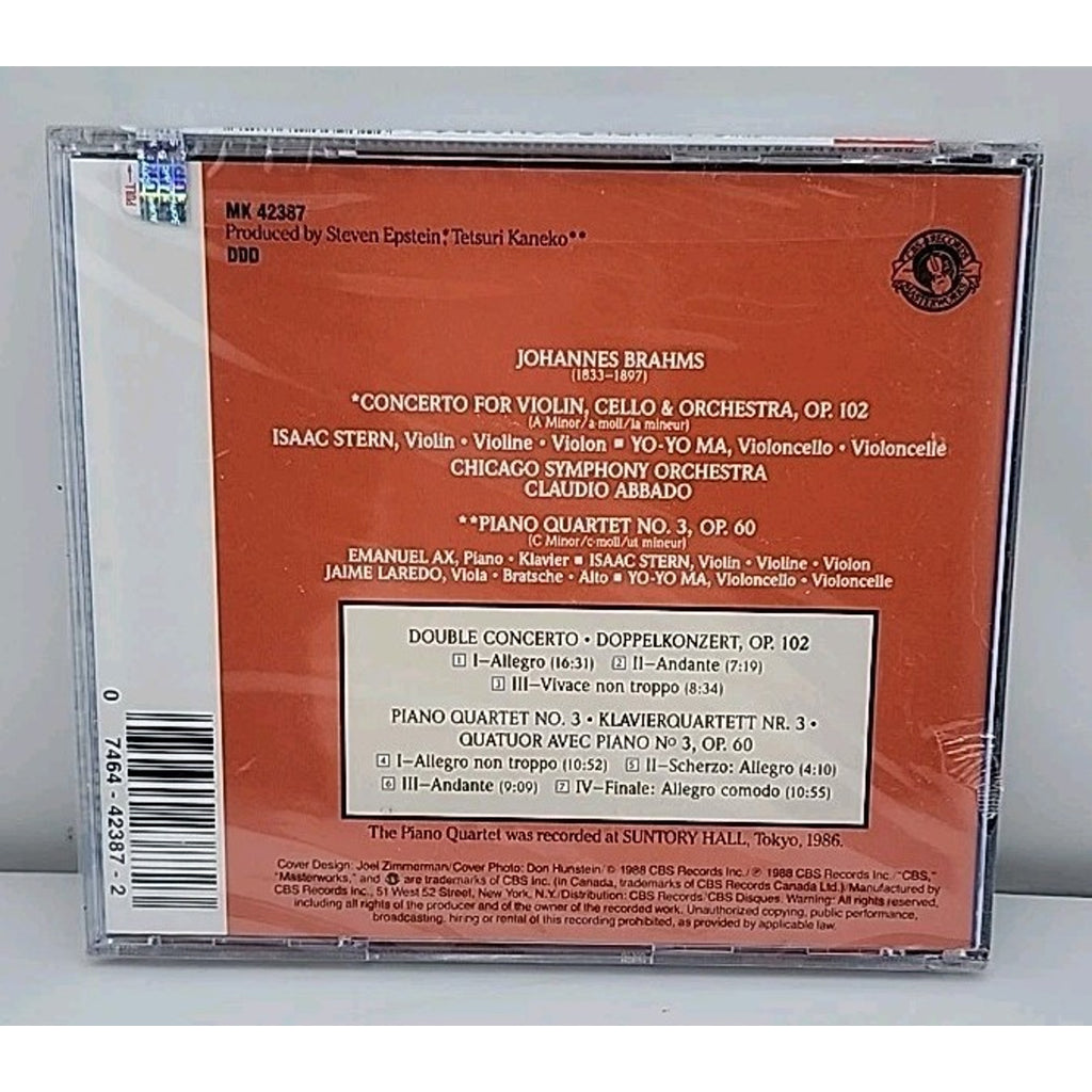 Double Concerto Piano Qrt #3 by J. Brahms (CD, 1990) *Brand New*