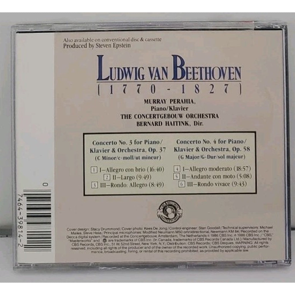 Piano Concerti 3 & 4 by Beethoven / Perahia / Haitink / Cgb (CD, 1986)