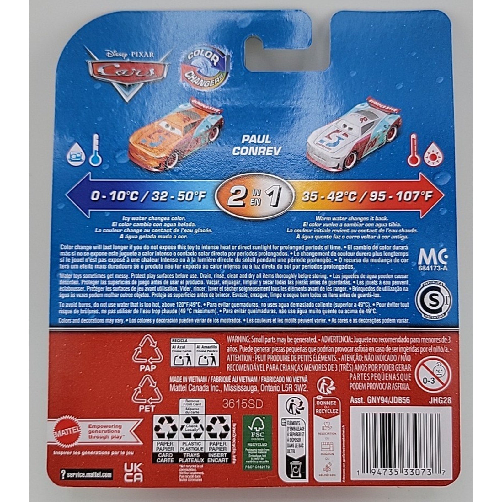 Disney Pixar Cars 2 In 1 Color Changers Paul Conrev 1:55 Scale