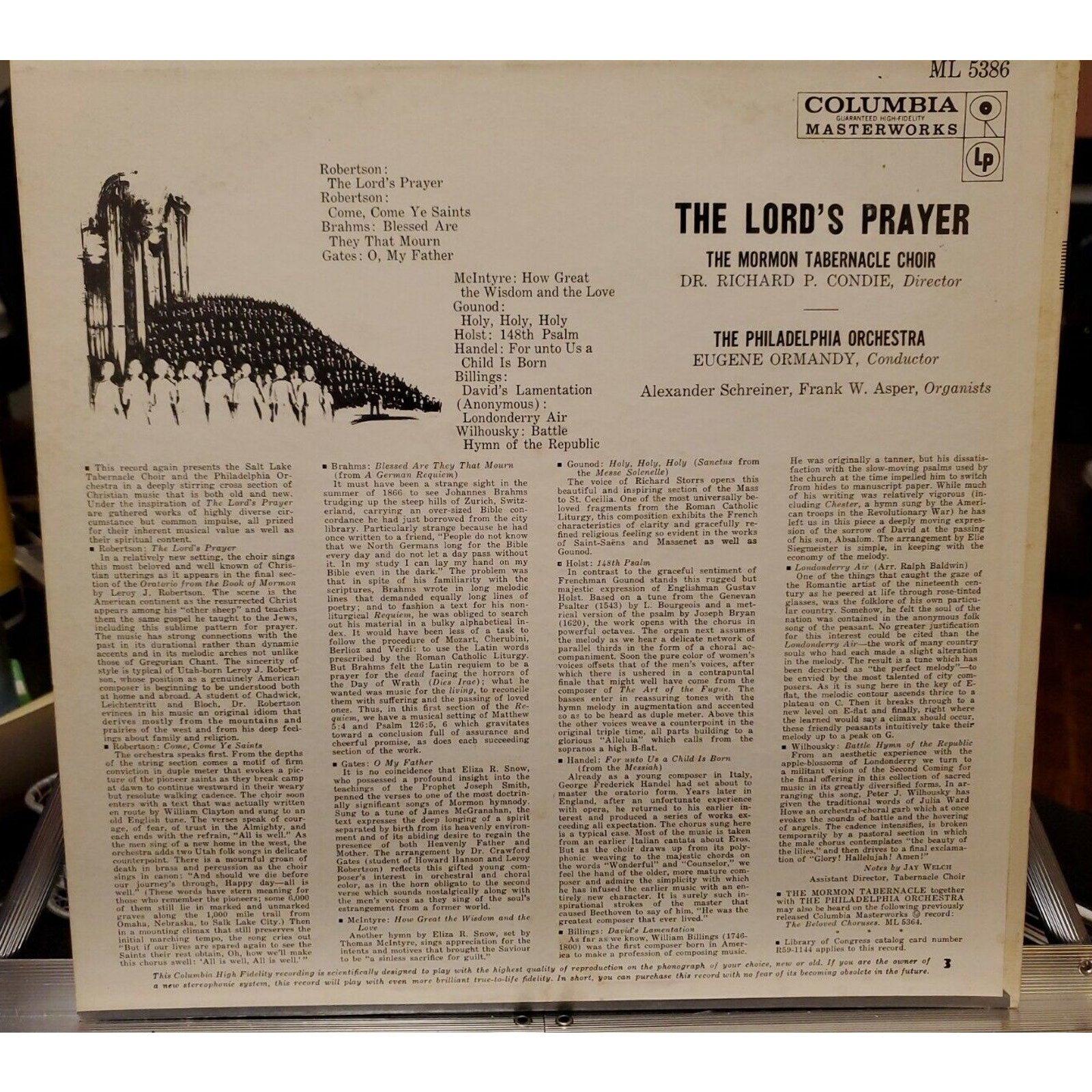 The Lord's Prayer Morman Tabernacle Choir Record ML 5386
