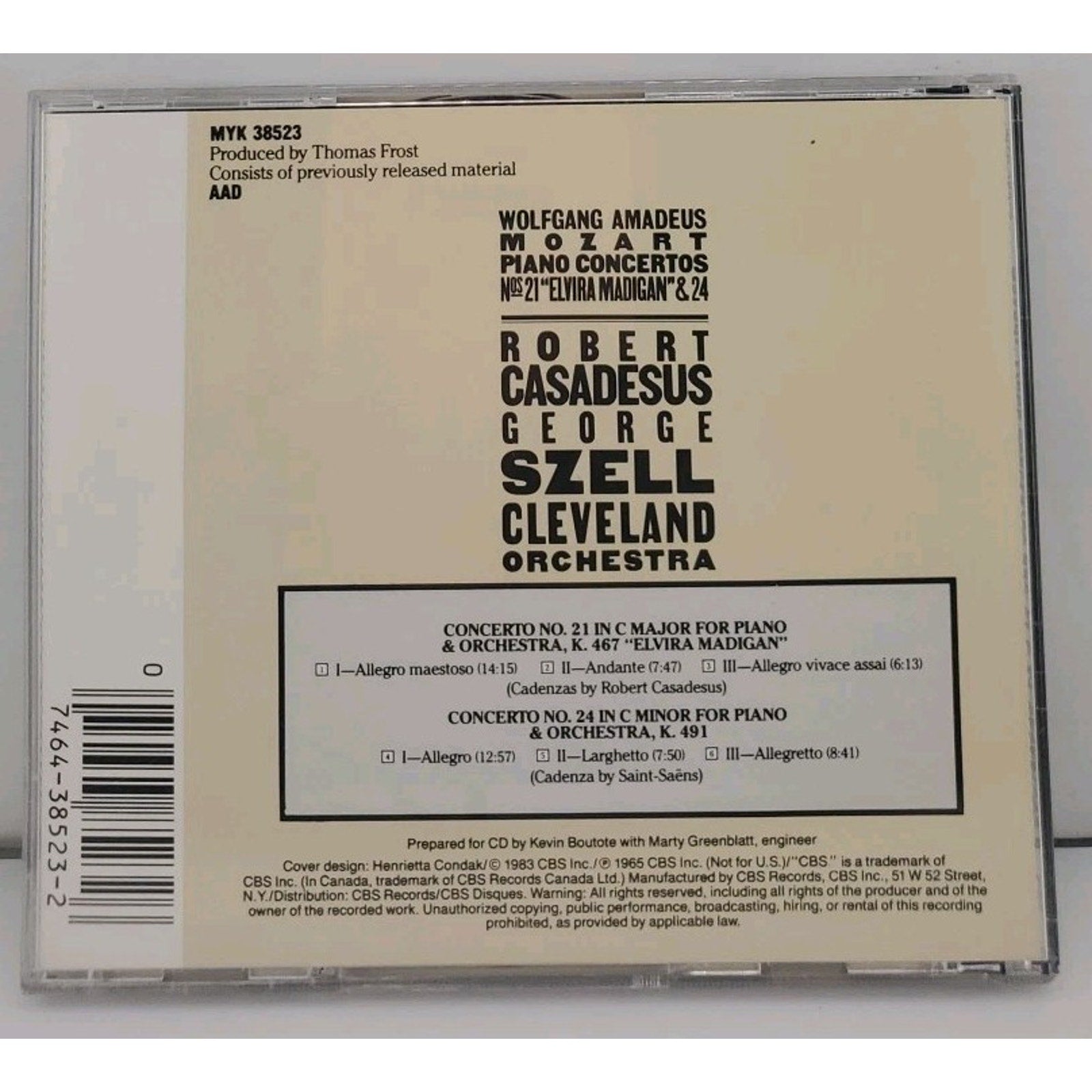 Piano Concerti 21 & 24 by Mozart / Casadesus / Szell / Cleveland Orchestra (CD,