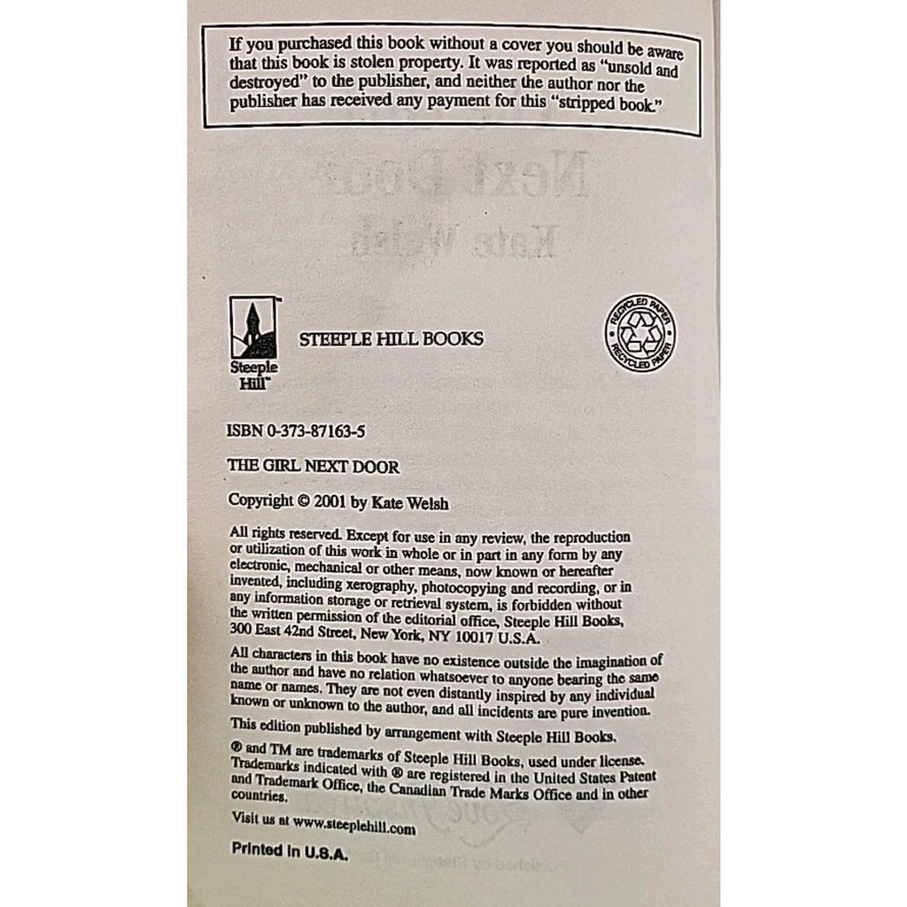Girl Next Door by Kate Welsh (2001, Mass Market)