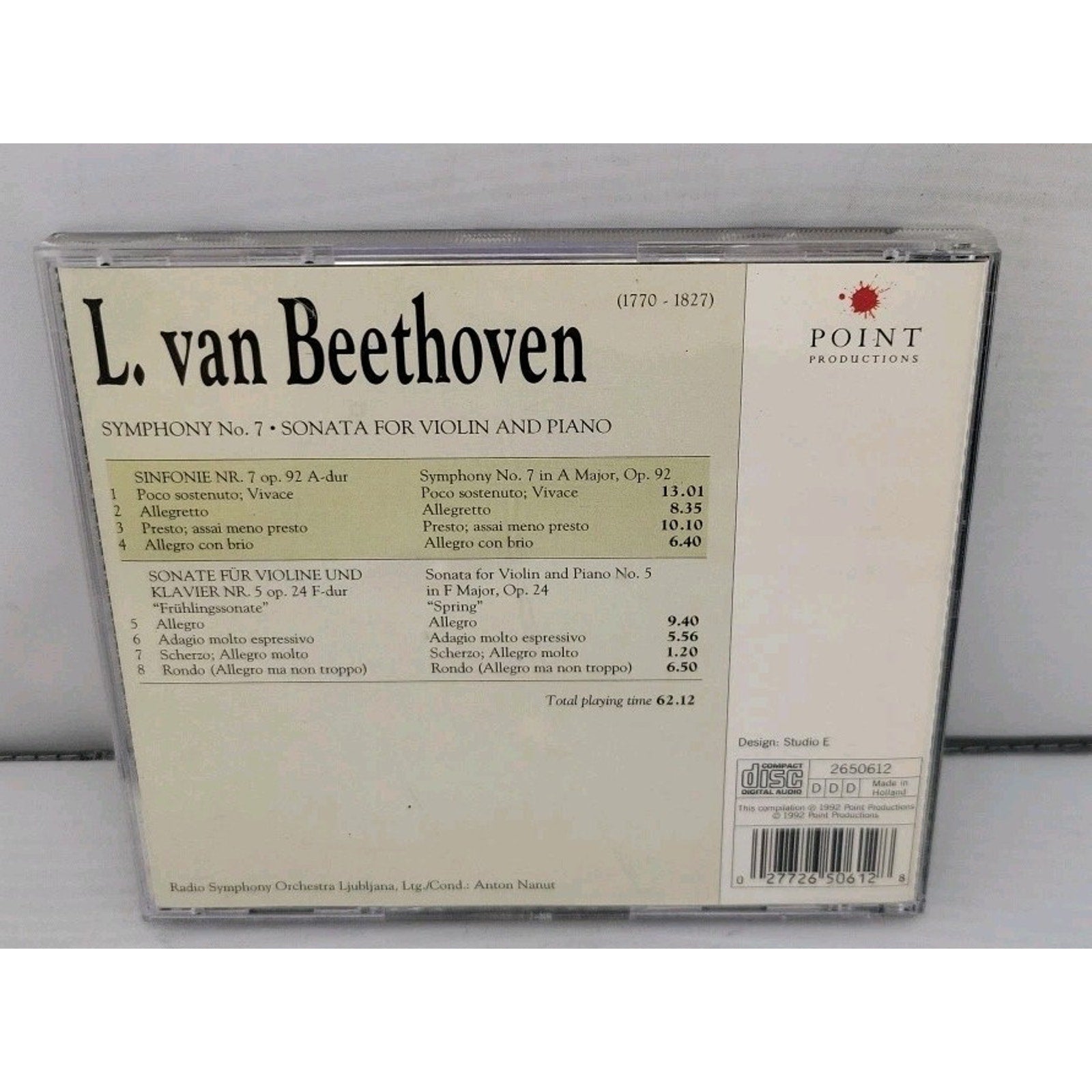 Beethoven: Symphony No. 7; Sonata for Violin and Piano (CD, Oct-1997, Point...