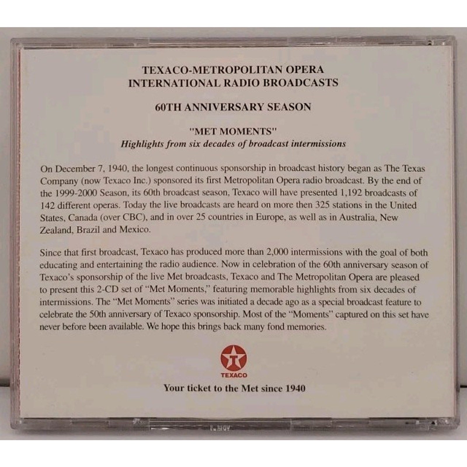 Met Moments-Texaco's 60th Anniversary Season 1940-2000 2 CD Set