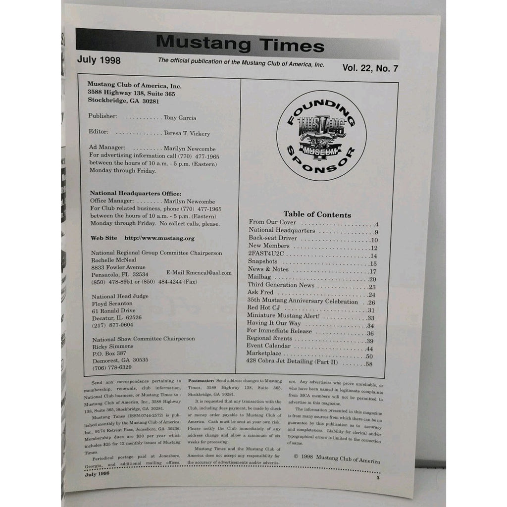 Mustang Times Magazine - July 1998 - Vol. 22 No. 7
