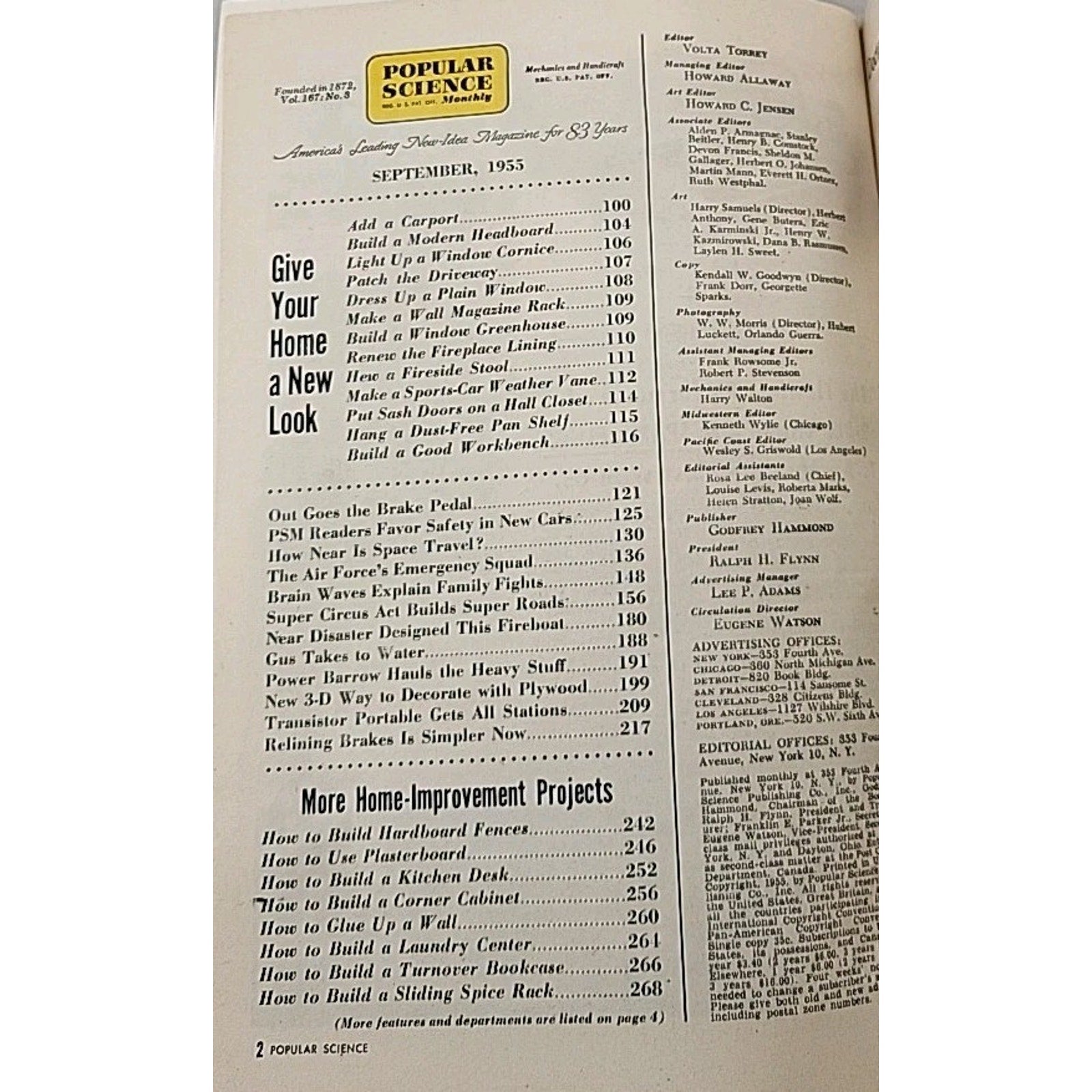 Popular Science Monthly - Home Improvement Issue - September 1955 - Vol.167 No.3