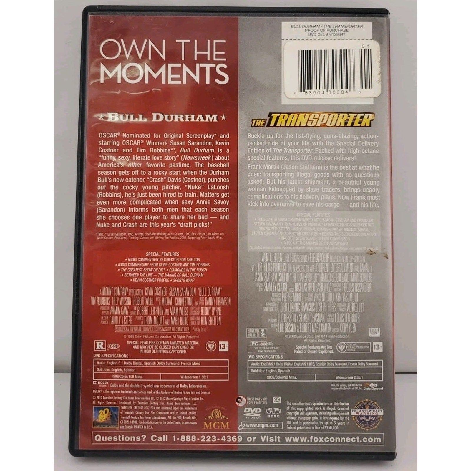 Hers & His: Bull Durham / The Transporter (DVD)