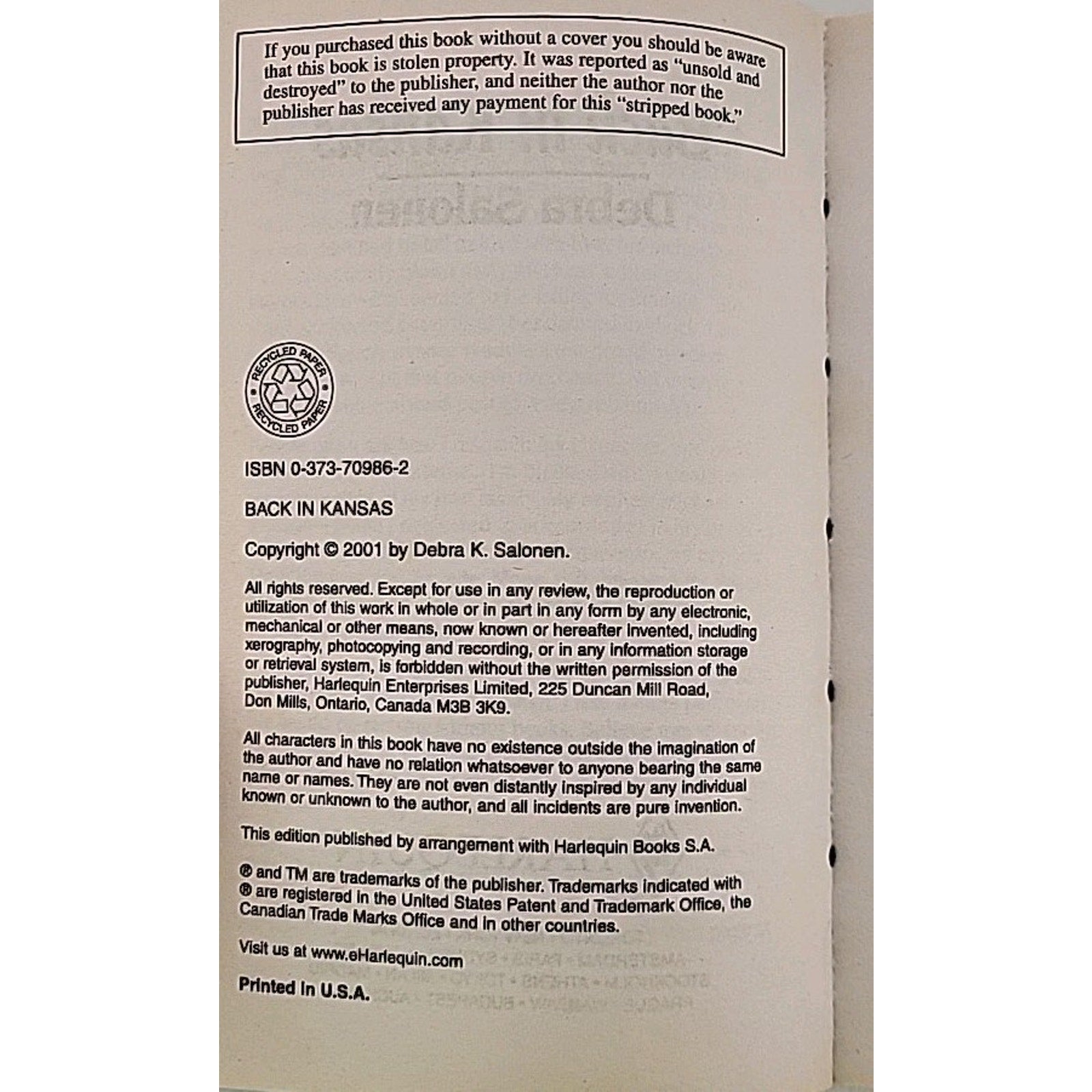 Back in Kansas by Debra Salonen (2001, Mass Market)