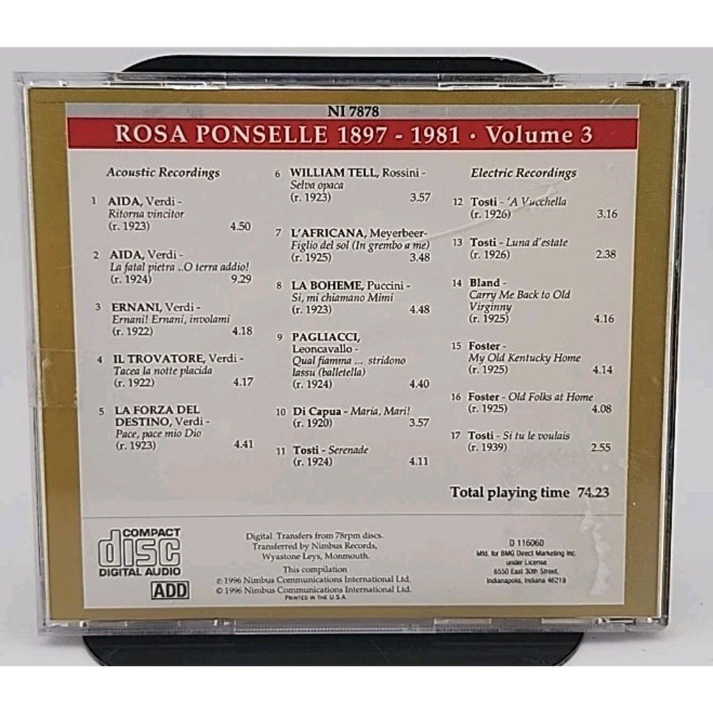 Rosa Ponselle 1897-1981 Volume 3 Prima Voce CD, 1996