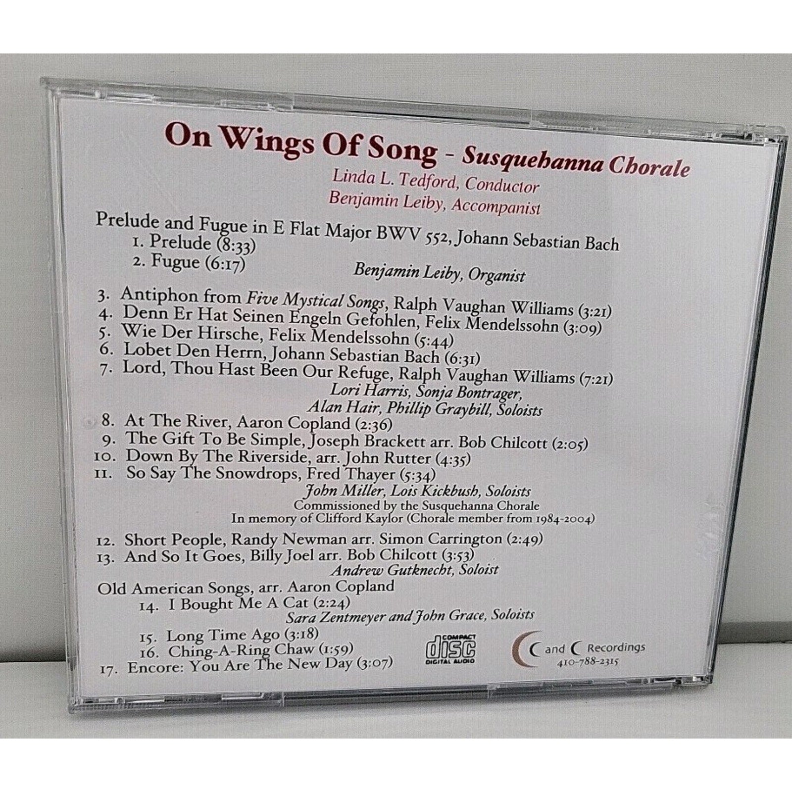 On Wings Of Song Susquehanna Chorale - Linda Tedford CD