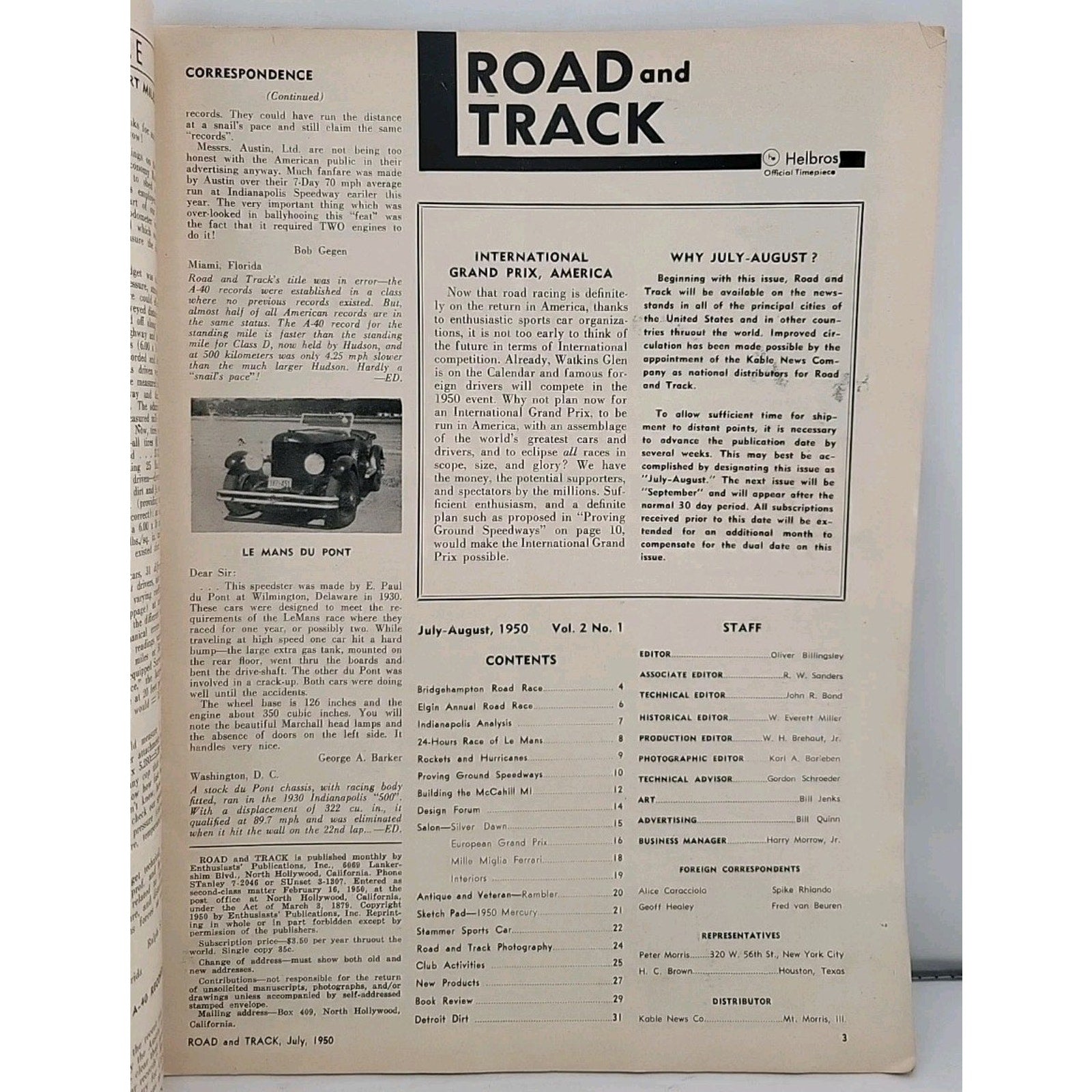 Road And Track Magazine - July-August 1950 - Vol. 2 No. 1