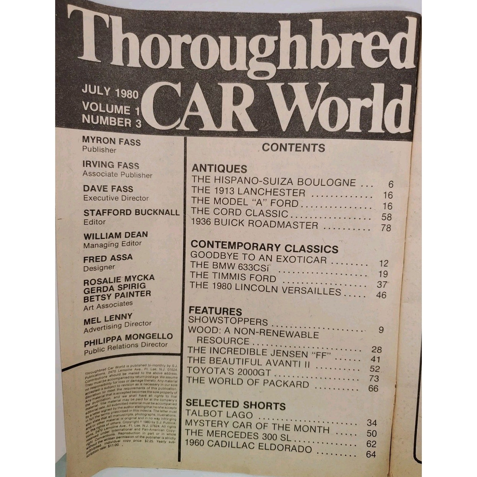Thorughbred Car World Magazine July 1980