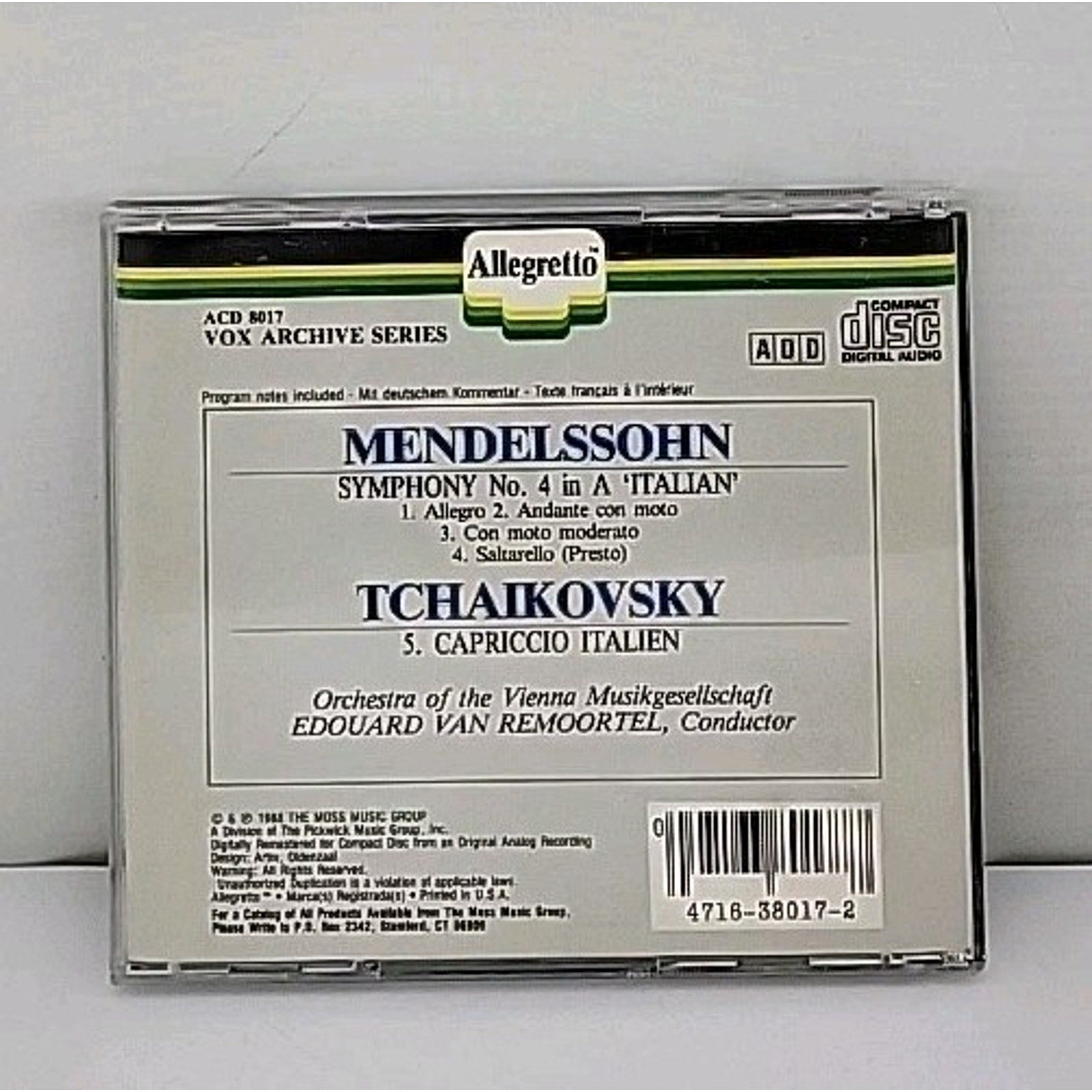 Mendelssohn, Tchaikovsky Van Remortel Symphony No. 4 'Italian' / Capriccio CD