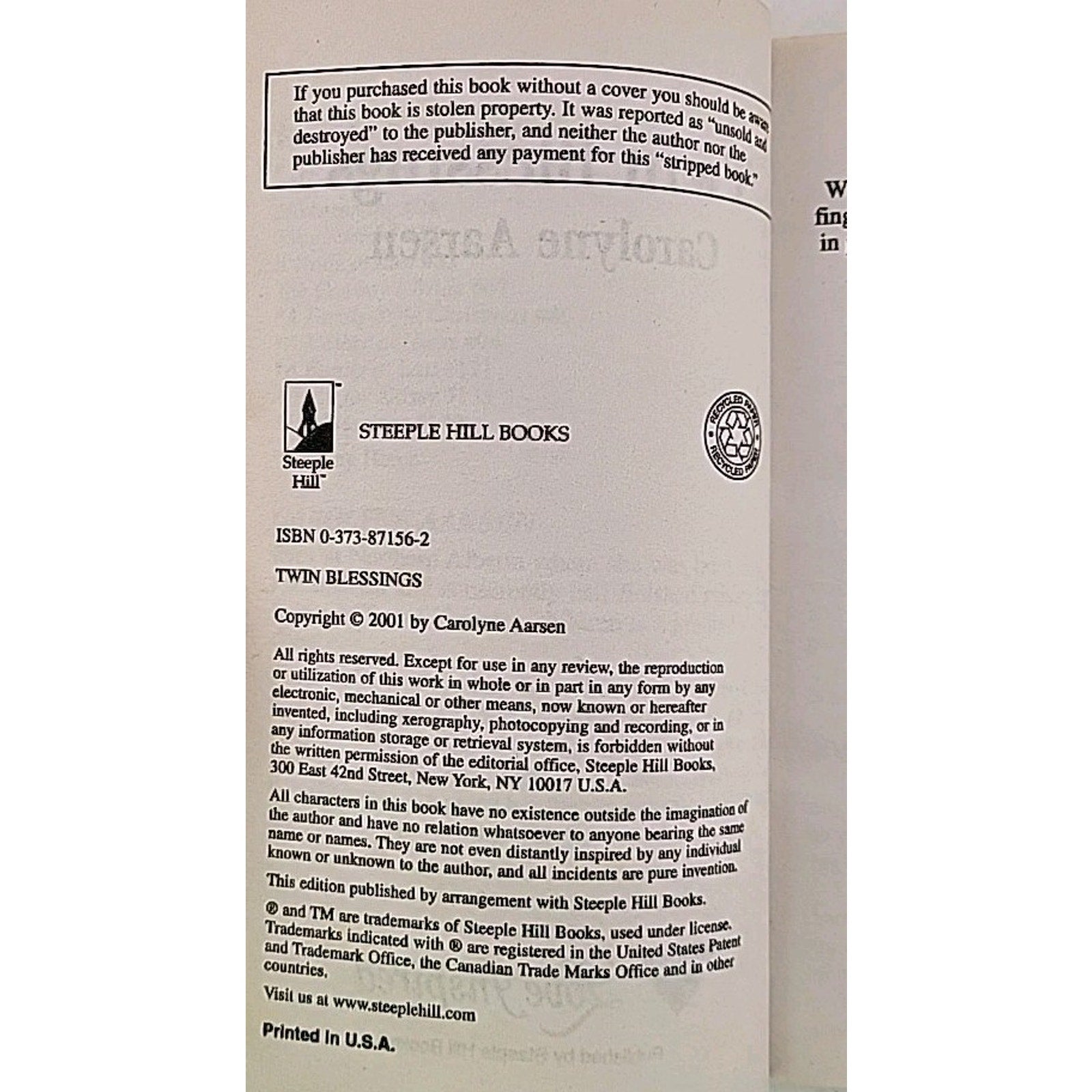 Twin Blessings by Carolyne Aarsen (2001, Mass Market)