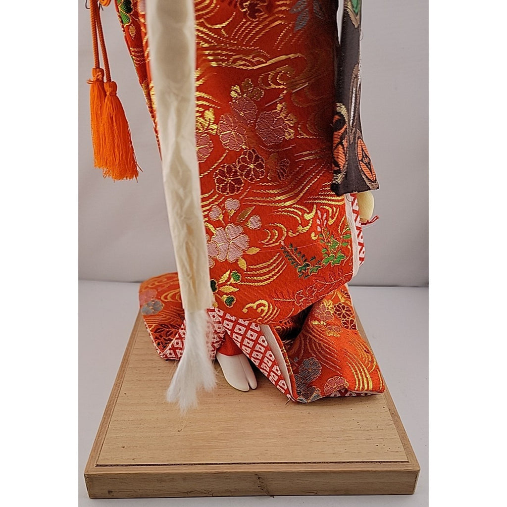 Nishi Geisha Doll 16" Kabuto Helmet Crown Japanese Lady Figurine Red Kimono