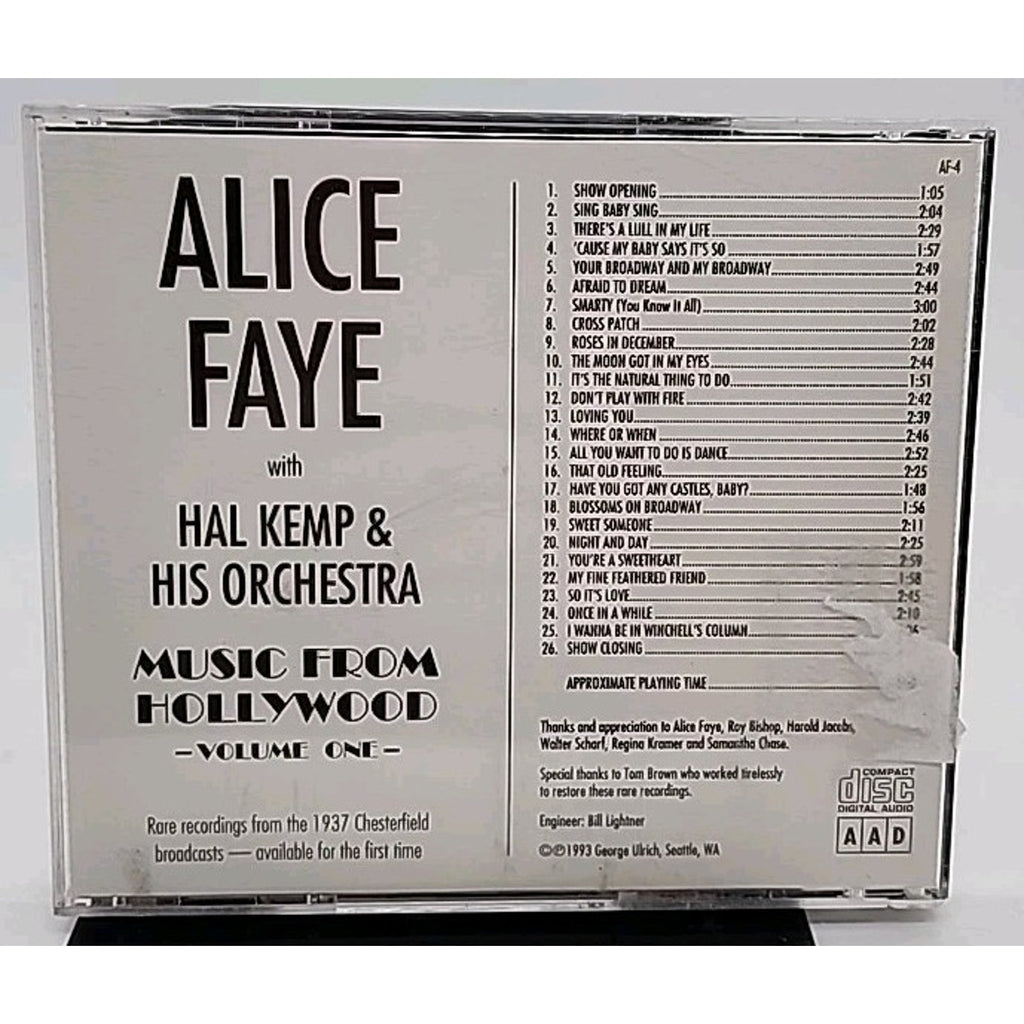 Alice Faye - Hal Kemp Orch. "Music From Hollywood" Vol. 1- 1937 Broadcasts - CD