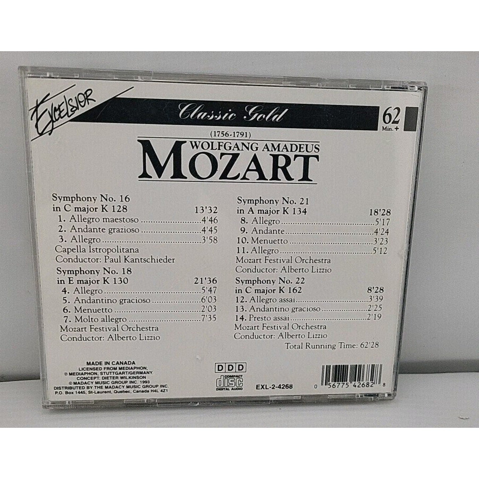 Wolfgang Amadeus Mozart Early Symphonies NO. 16, 18, 21 & 22 Excelsior Gold CD