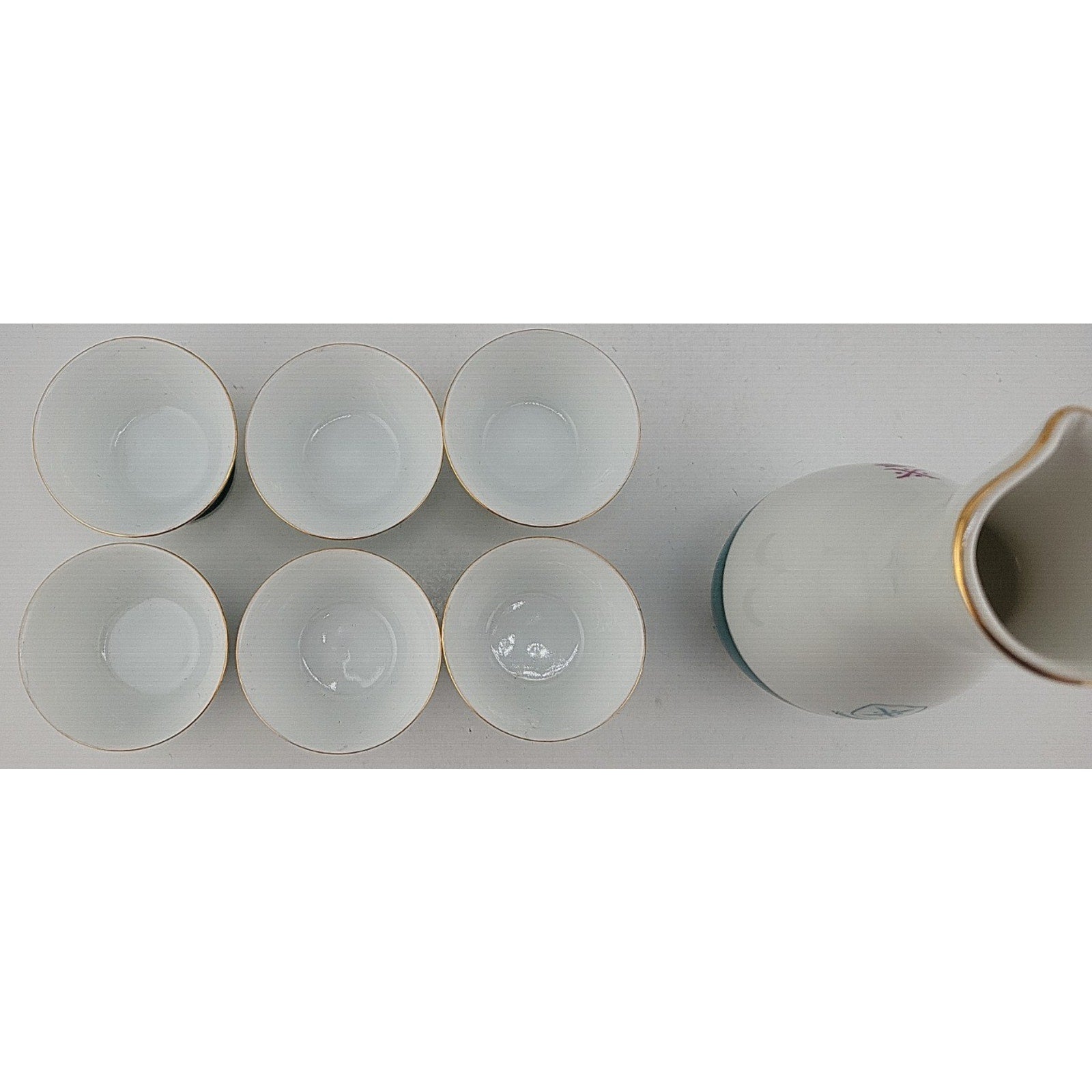 Vintage Sawanotsuru Sake Set Aqua Blue Gold Accent Made In Japan 7pc