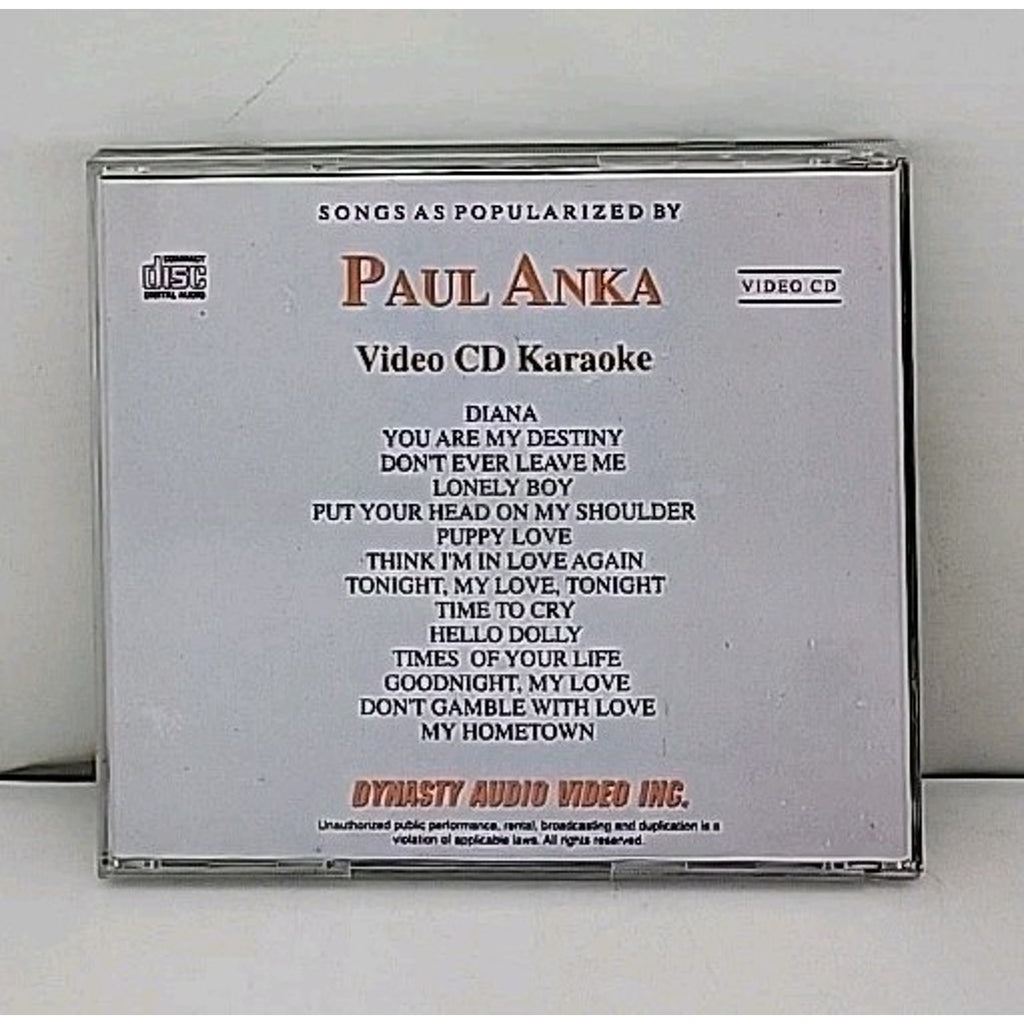 Songs As Popularized By Paul Anka Video CD Karaoke