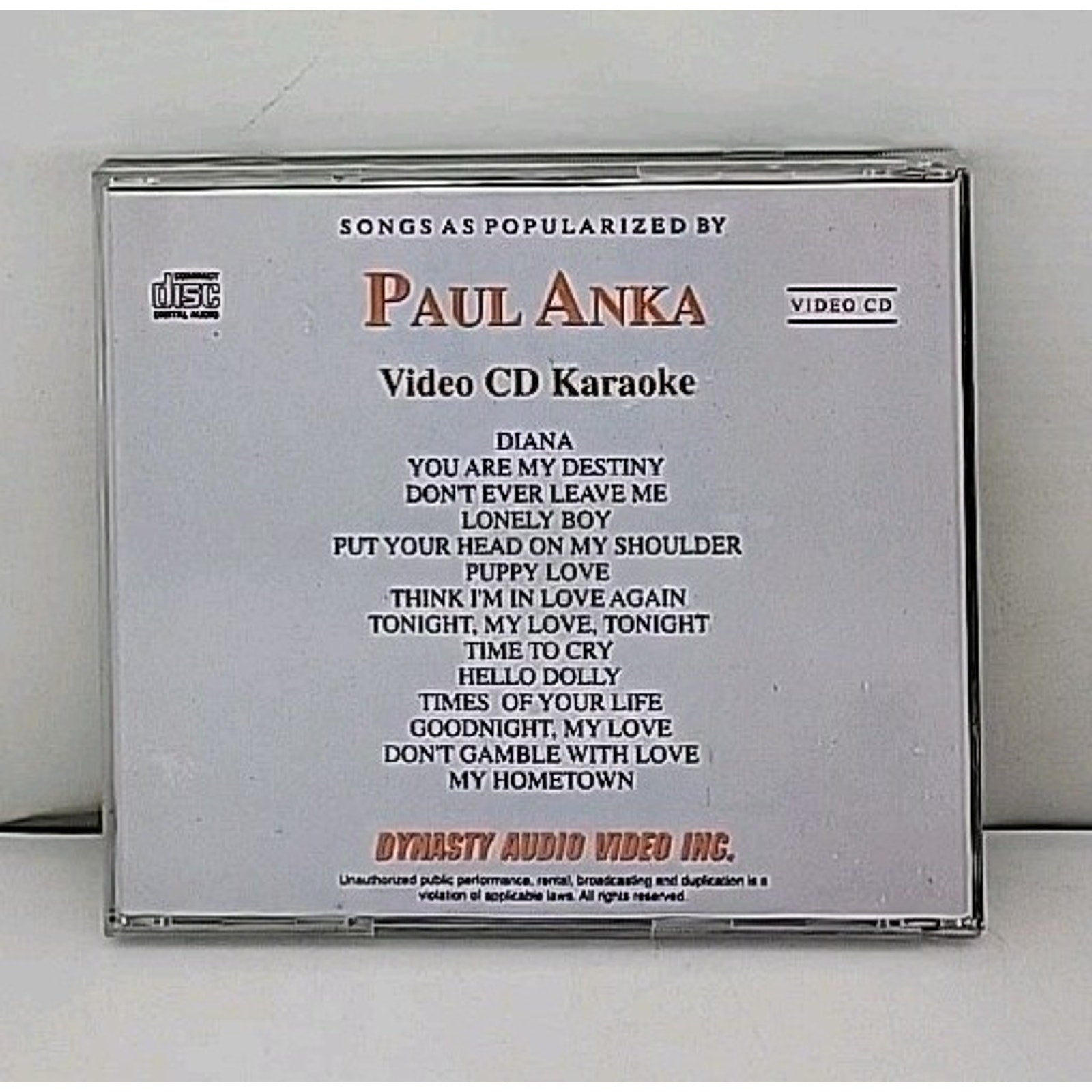 Songs As Popularized By Paul Anka Video CD Karaoke