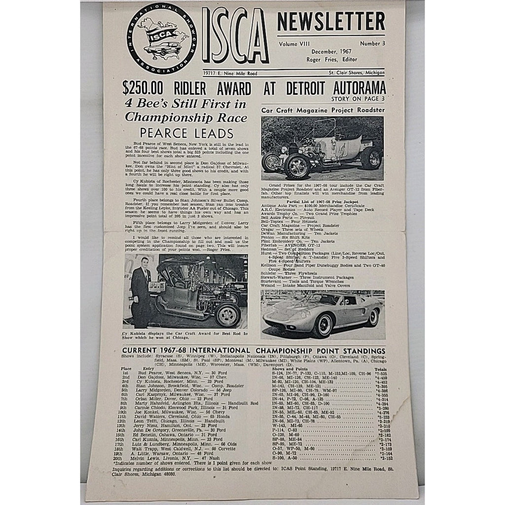 ISCA Newsletter December 1967 Volume VIII Number 3