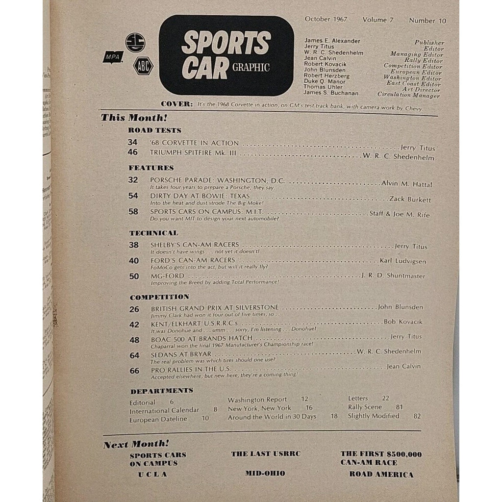 Sports Car Graphic Magazine October 1967