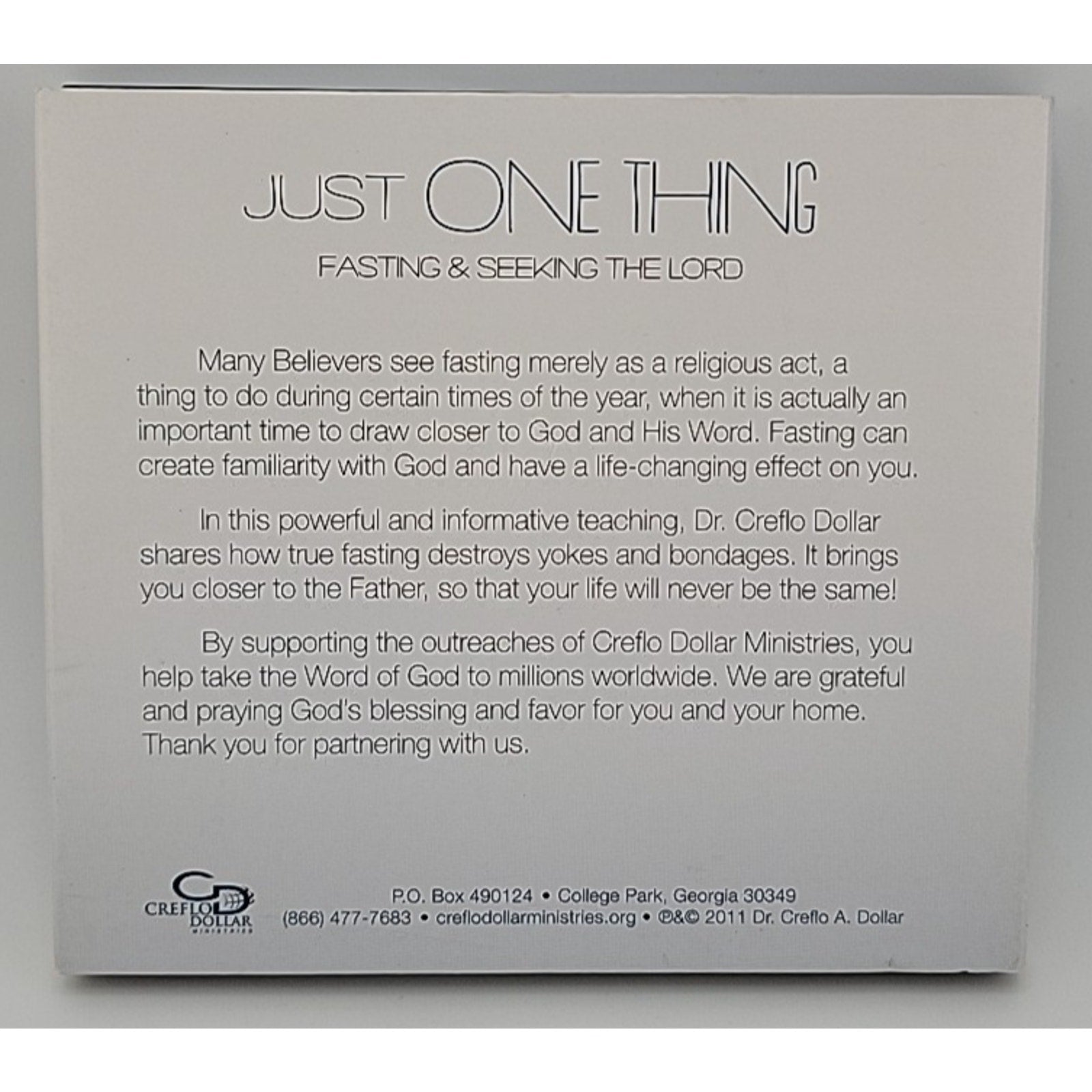 Just One Thing: Fasting & Seeking The Lord By Creflo Dollar 2-Disc Set DVD VIDEO
