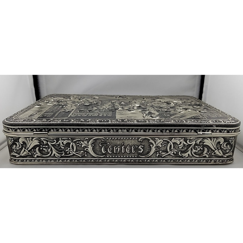 Vintage 1970's Teniers 3D Tin Silver Finish Made In Belgium Biscuit/Cookie Box