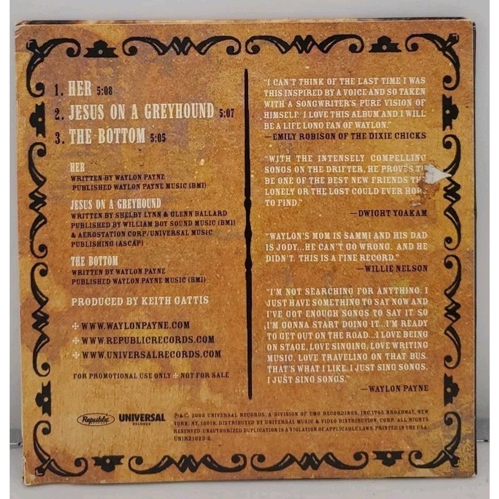 Waylon Payne Sampler (CD, 2003 Republic)