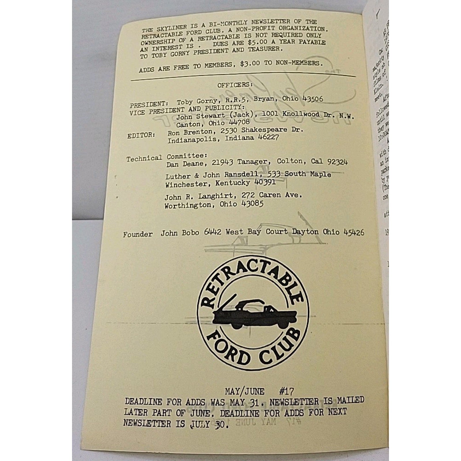 The Skyliner Newsletter - Retractable Ford Club #17 - May/June 1976