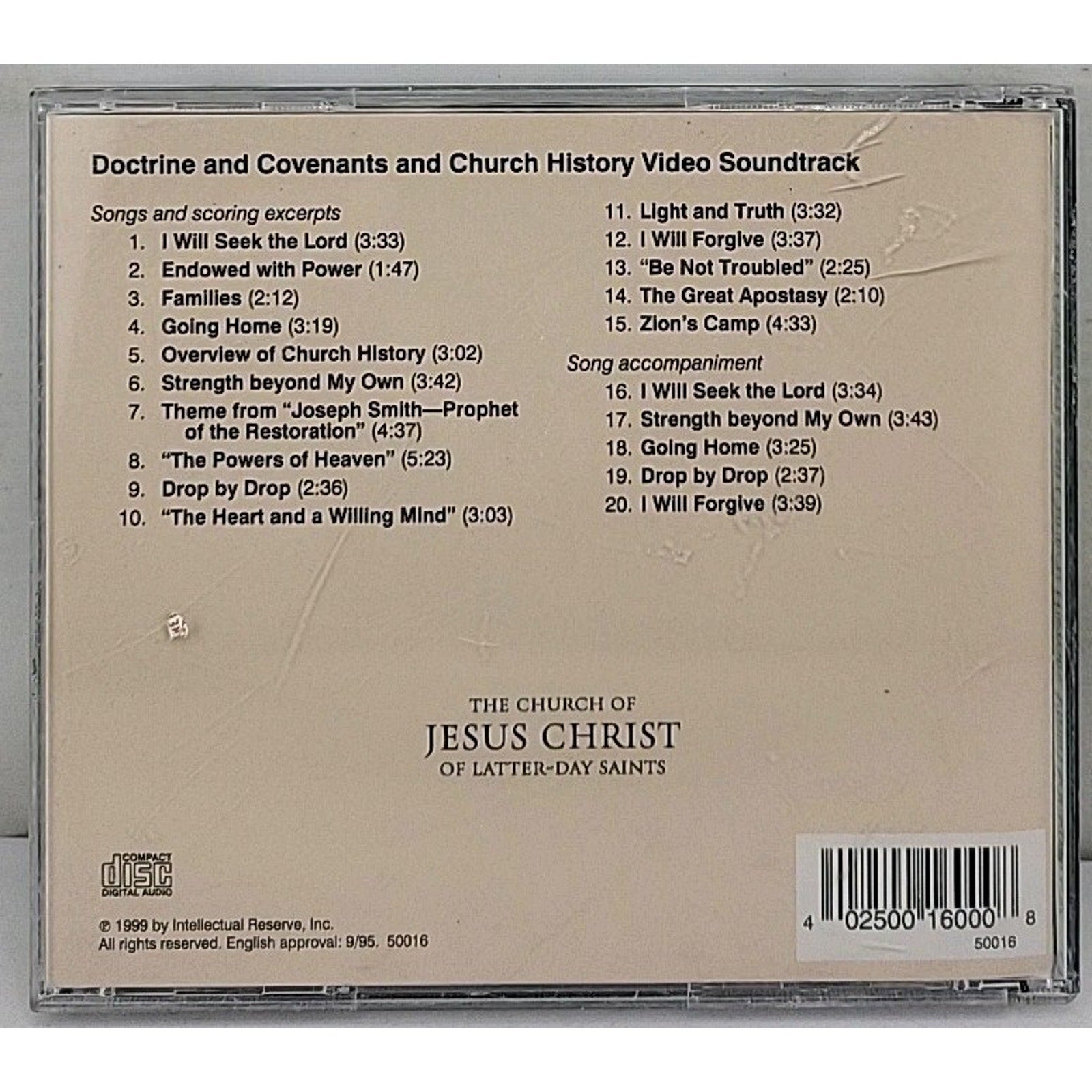 Doctrine and Covenants and Church History Video Soundtrack CD, 1999, LDS