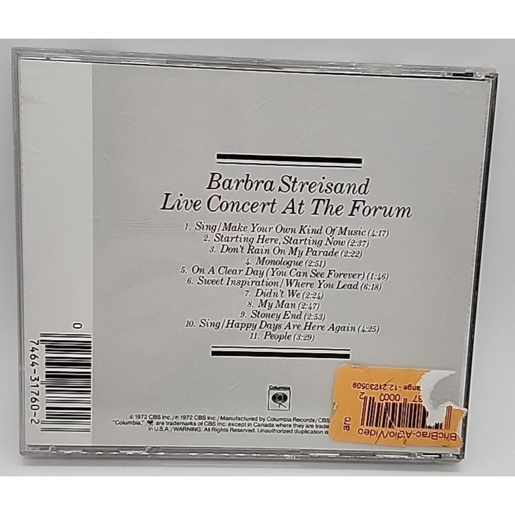 Live Concert at the Forum by Barbra Streisand (CD, 1989)