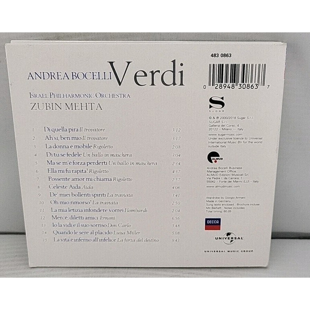 Verdi by Andrea Bocelli (CD, 2000)