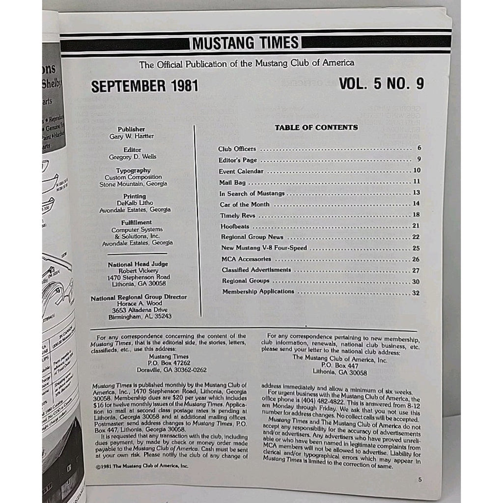 Mustang Times Magazine - Mustang Club Of America - September 1981 - Vol. 5 No. 9