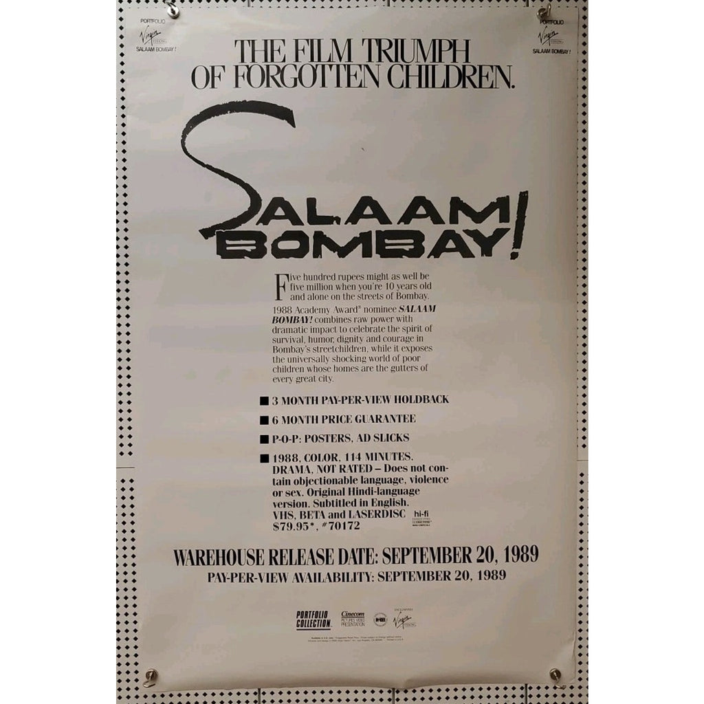 1989 Salaam Bombay! Home Video Movie Poster 26X40 Rolled 1 Sheet