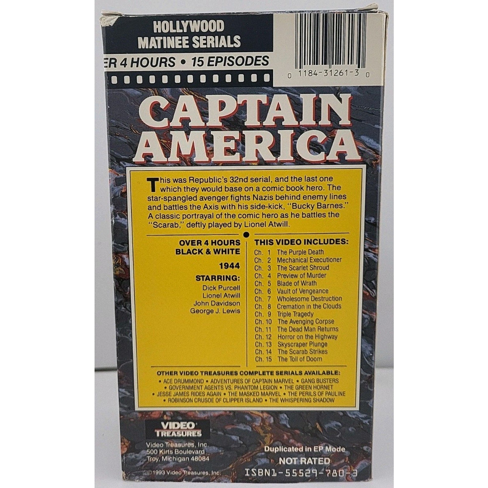 Captain America VHS Hollywood Matinee Serials 1944 Video Treasures