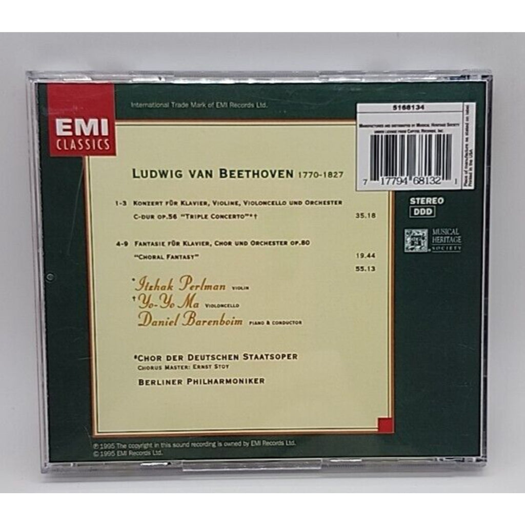 Beethoven: Triple Concerto Itzhak Perlman, Yo Yo Ma, Daniel Barenboim (CD, 1995)