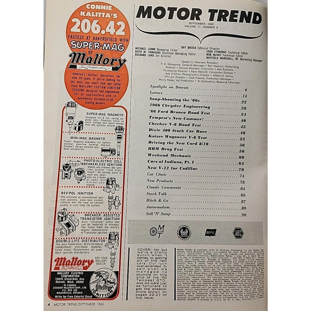 Motor Trend Magazine September 1965 Vol. 17 No. 9